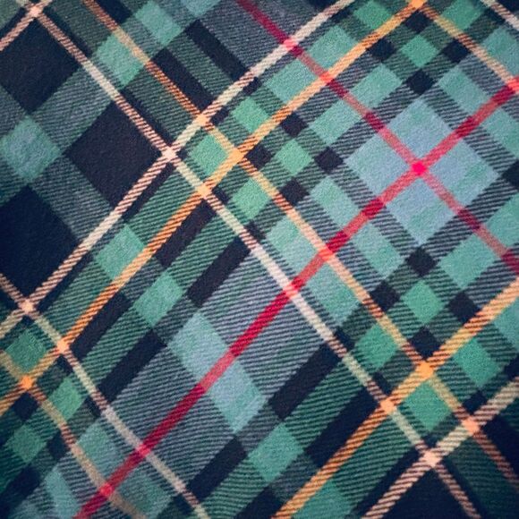 D & co. L aqua blue multi Plaid side tail gusset button front collar shirt - Picture 8 of 11